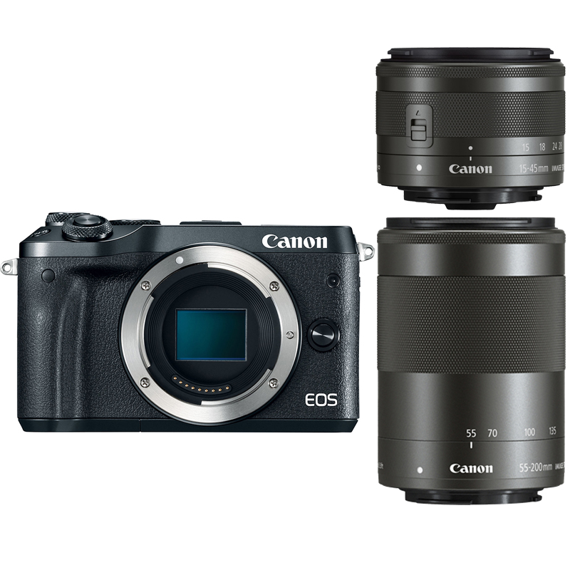 Canon EOS M6 Black + 15-45mm + 55-200mm Twin Lens Kit