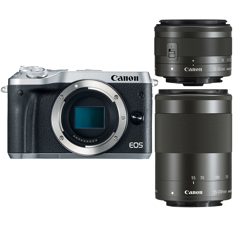 Canon EOS M6 Silver + 15-45mm + 55-200mm Twin Lens Kit