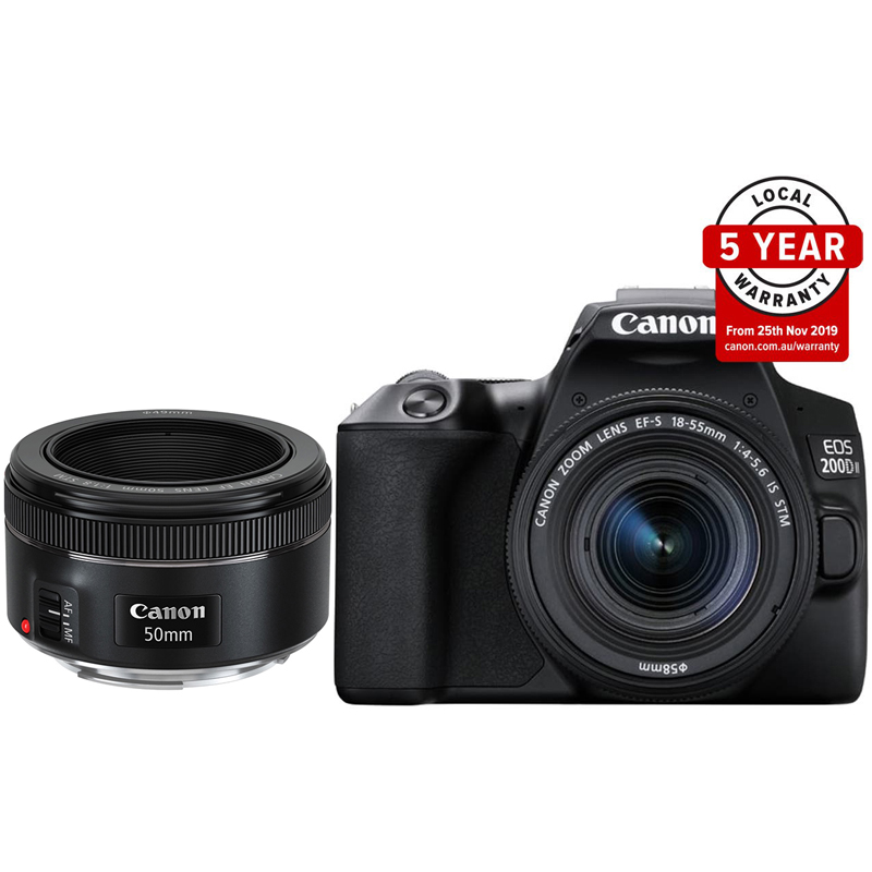 Canon EOS 200D Mark II w/18-55mm & EF 50mm f/1.8 STM Twin Lens Kit
