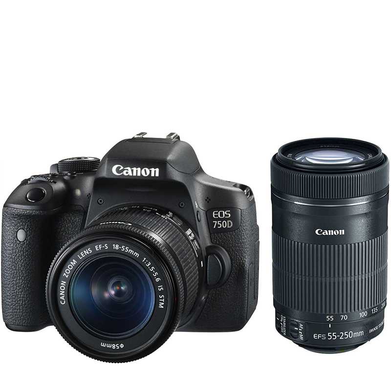 Canon EOS 750D Digital SLR Camera + EF-S 18-55mm IS STM Plus EF-S 55-250mm IS STM Camera Lens