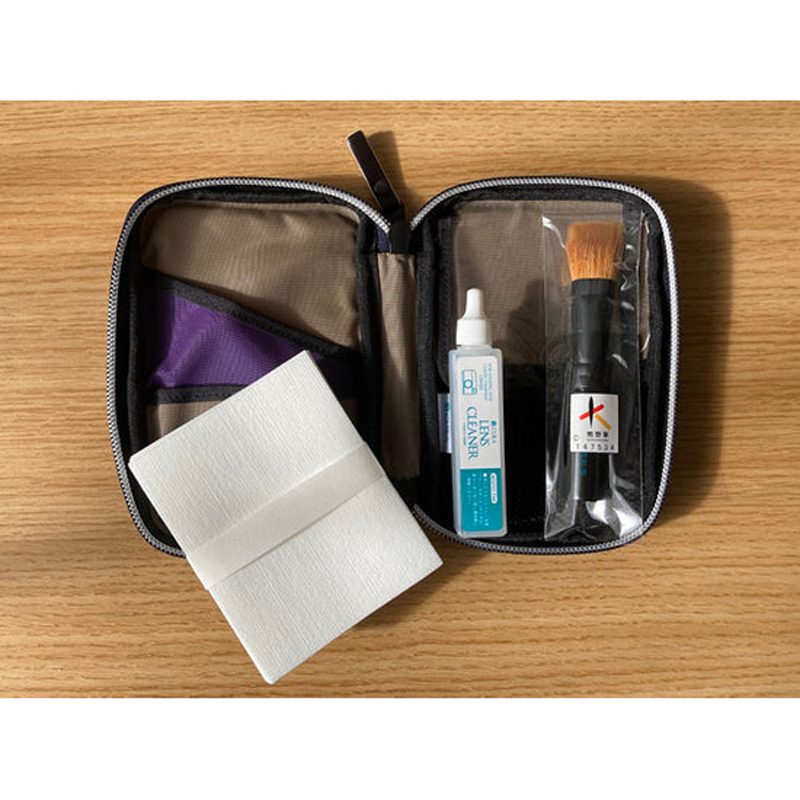 CURA CFCD-100PPL Denim Sashiko Pouch Purple Inlay Cleaning Set Kumano Brush + Lens Cleaner (15ml) + Micro Wiper (50 sheet)