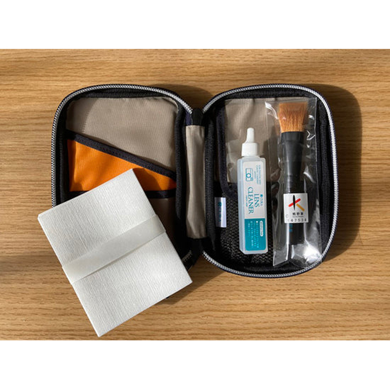 CURA CFCD-100ORG Denim Sashiko Pouch Orange Inlay Cleaning Set Kumano Brush + Lens Cleaner (15ml) + Micro Wiper (50 sheet)