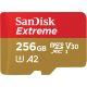 SanDisk Extreme microSDXC 256GB 190MB/s R 130MB/s W UHS-I U3 C10 V30 A2 Card