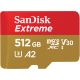 SanDisk Extreme microSDXC 512GB 190MB/s R 130MB/s W UHS-I U3 C10 V30 A2 Card