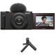 Sony ZV-1F Black Digital Vlog Camera w/ Sony GPVPT2BT Bluetooth Shooting Grip - Black