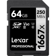 Lexar Professional 1667x SDXC 64GB - 250MB/s V60 UHS-II U3 Memory Card