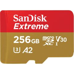 SanDisk Extreme microSDXC 256GB 190MB/s R 130MB/s W UHS-I U3 C10 V30 A2 Card