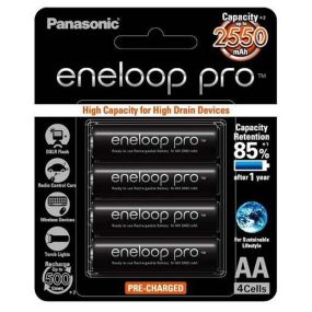 Panasonic AA Eneloop Pro 2550mAh Rechargeable Batteries 4 Pack - BK-3HCCE/4BT