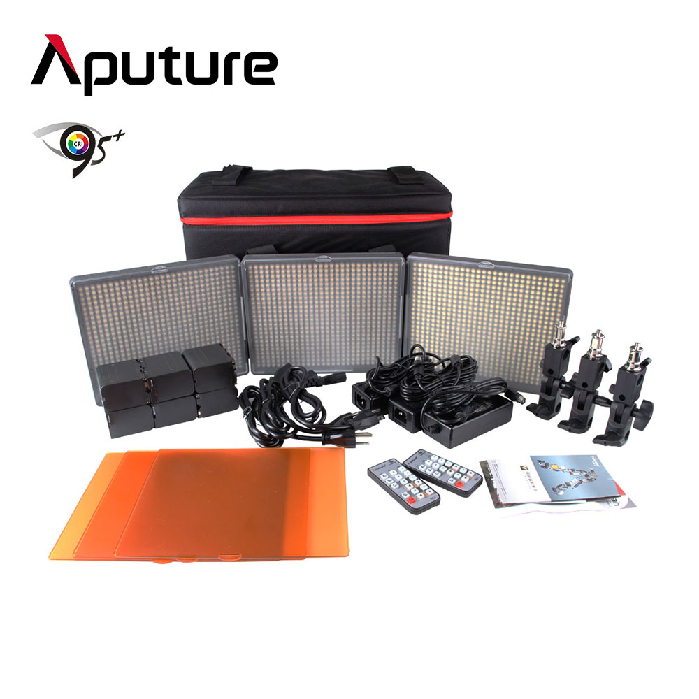 Aputure Amaran HR-672 WWS 3-Point 2-Flood, 1Daylight Spot Light LED Video Kit