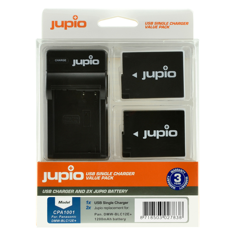 Jupio 2x Panasonic DMW-BLC12E Battery + Single USB Charger Kit