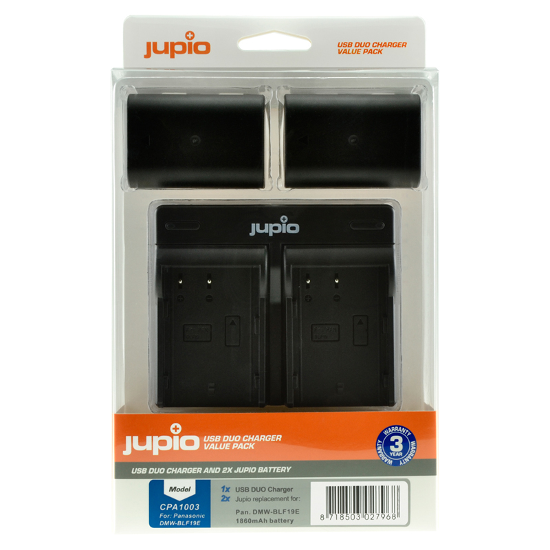 Jupio 2x Panasonic DMW-BLF19E Battery + Dual USB Charger Kit