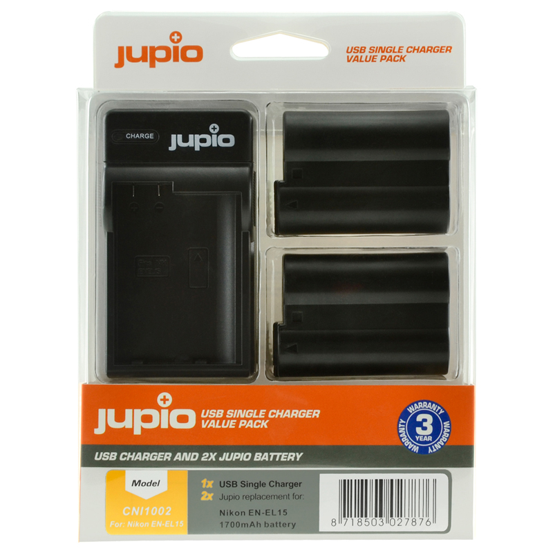 Jupio 2x Nikon EN-EL15 Battery + Single USB Charger Kit