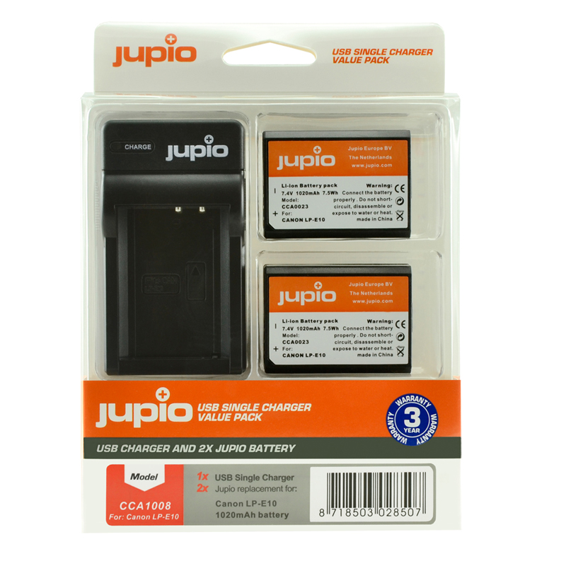 Jupio 2x Canon LP-E10 Battery + Single USB Charger Kit