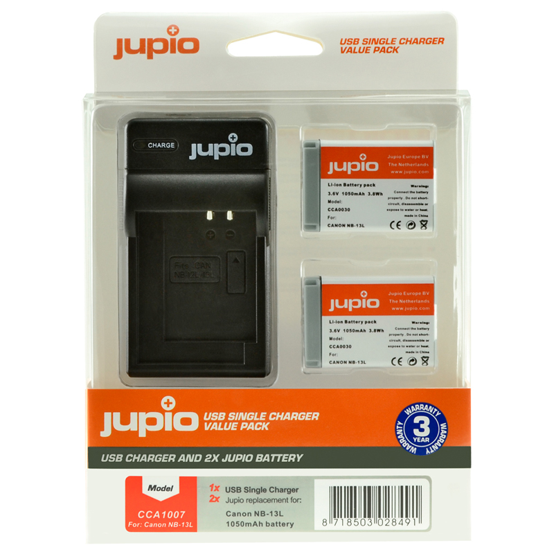 Jupio 2x Canon NB-13L Battery + Single USB Charger Kit