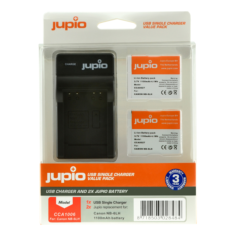 Jupio 2x Canon NB-6LH Battery + Single USB Charger Kit