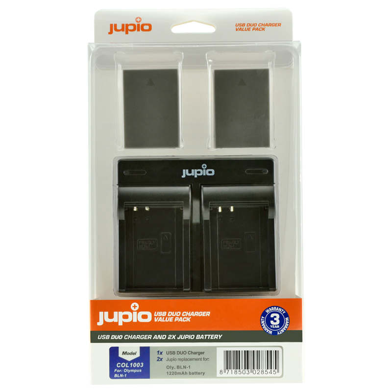 Jupio 2x Olympus PS-BLN1 Battery + Dual USB Charger Kit