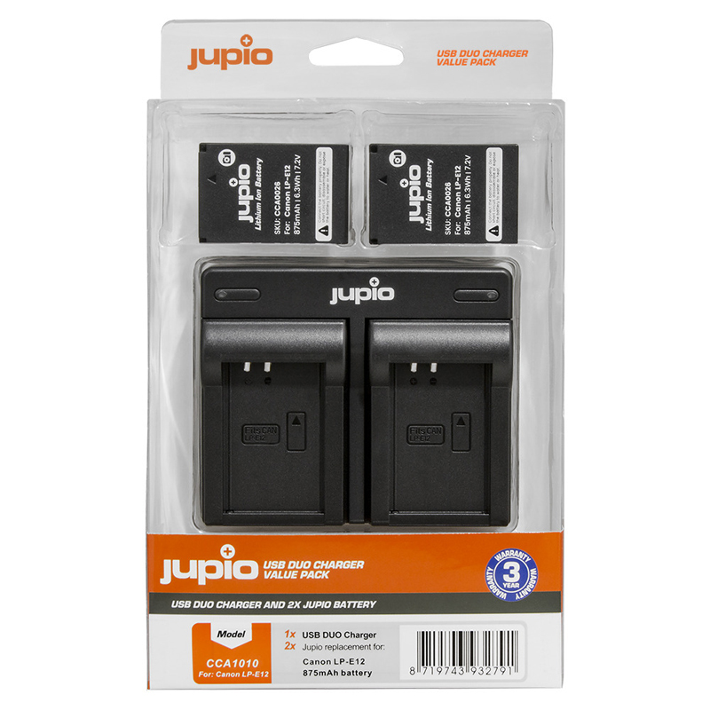 Jupio 2x Canon LP-E12 Batteries & Dual Charger Kit