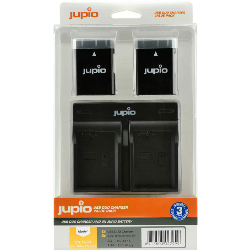 Jupio 2x Nikon EN-EL14/EN-EL14A Batteries & Dual Charger Kit