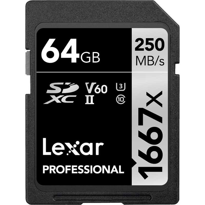 Lexar Professional 1667x SDXC 64GB - 250MB/s V60 UHS-II U3 Memory Card