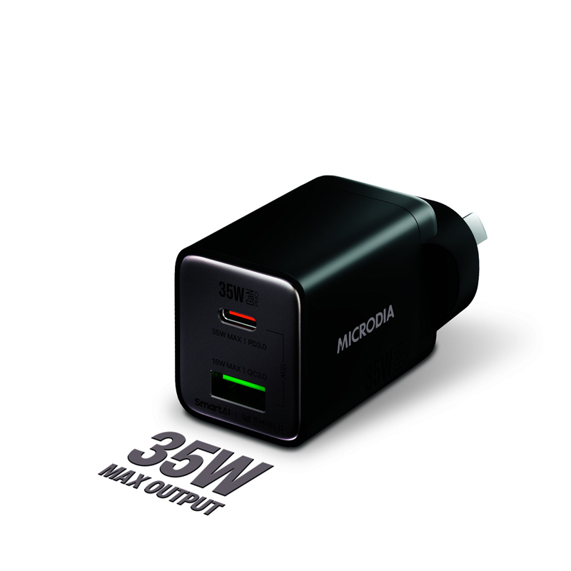 MICRODIA SMARTCube Nano 35W Dual Port GaN Wall Charger - Black