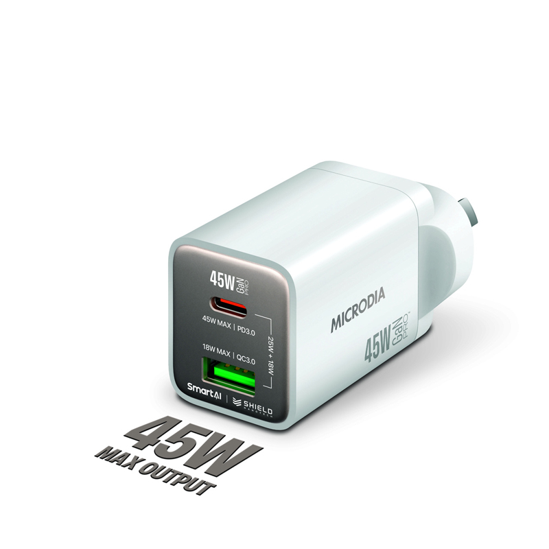 MICRODIA SMARTCube Nano 45W Dual Port GaN Wall Charger - White