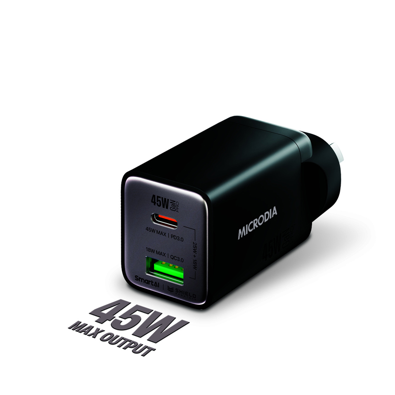 MICRODIA SMARTCube Nano 45W Dual Port GaN Wall Charger - Black