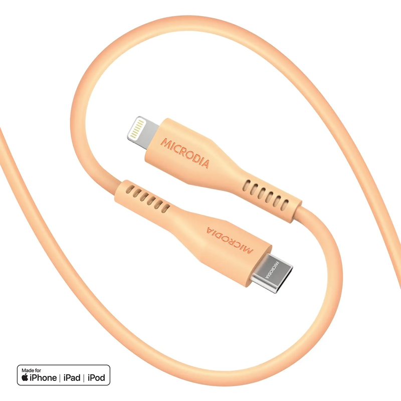 MICRODIA Fruitywire Liquid Silicon PD60W 1.3m USB-C to Lightning Cable - Peach