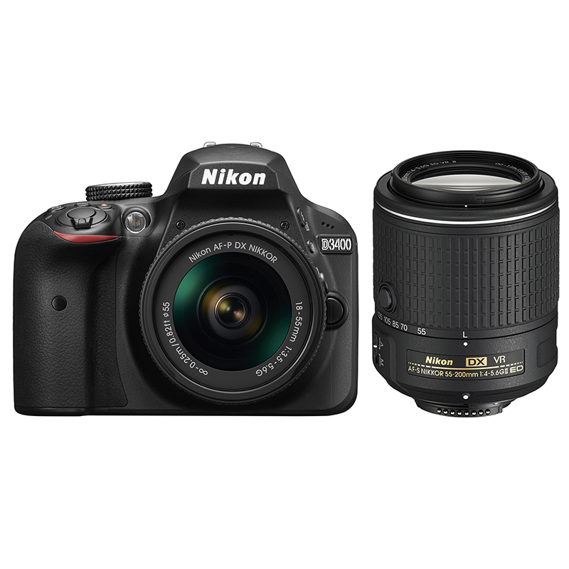 Nikon D3400 DSLR w/ 18-55mm VR + 55-200mm VR II Twin Lens Kit