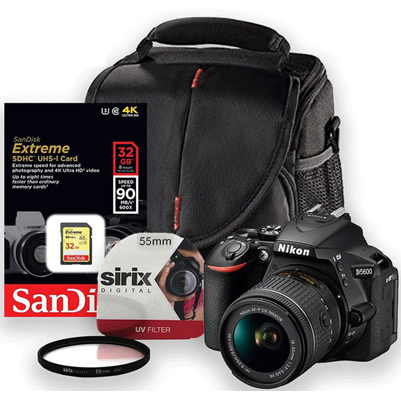 Nikon D5600 Enthusiast Kit w/ 18-55mm Lens + SD Card, Camera Bag and UV Filter