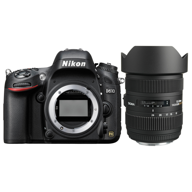 Nikon D610 Full Frame DSLR Camera with Sigma 12-24mm F4.5-5.6 DG HSM II Lens