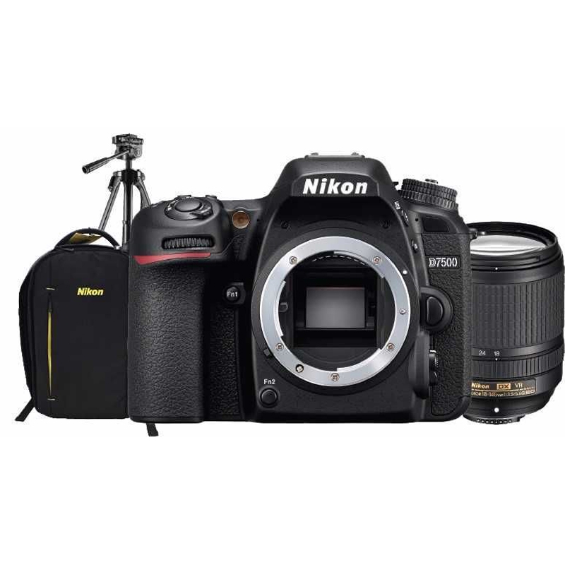 Nikon D7500 w/ AF-S DX 18-140mm Lens, Nikon Bag, Tripod & Battery