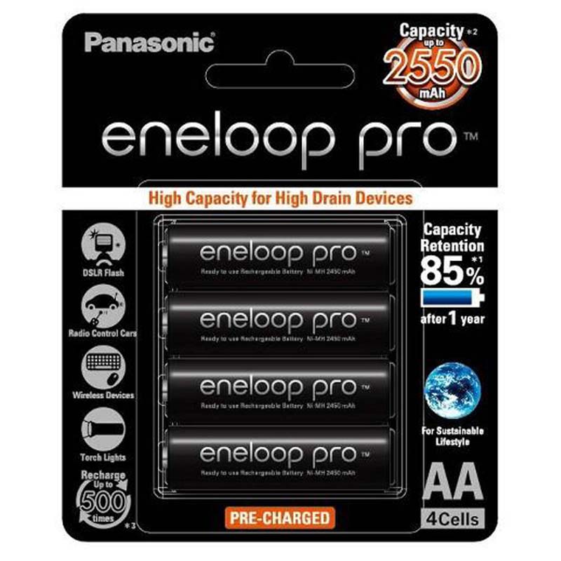 Panasonic AA Eneloop Pro 2550mAh Rechargeable Batteries 4 Pack - BK-3HCCE/4BT