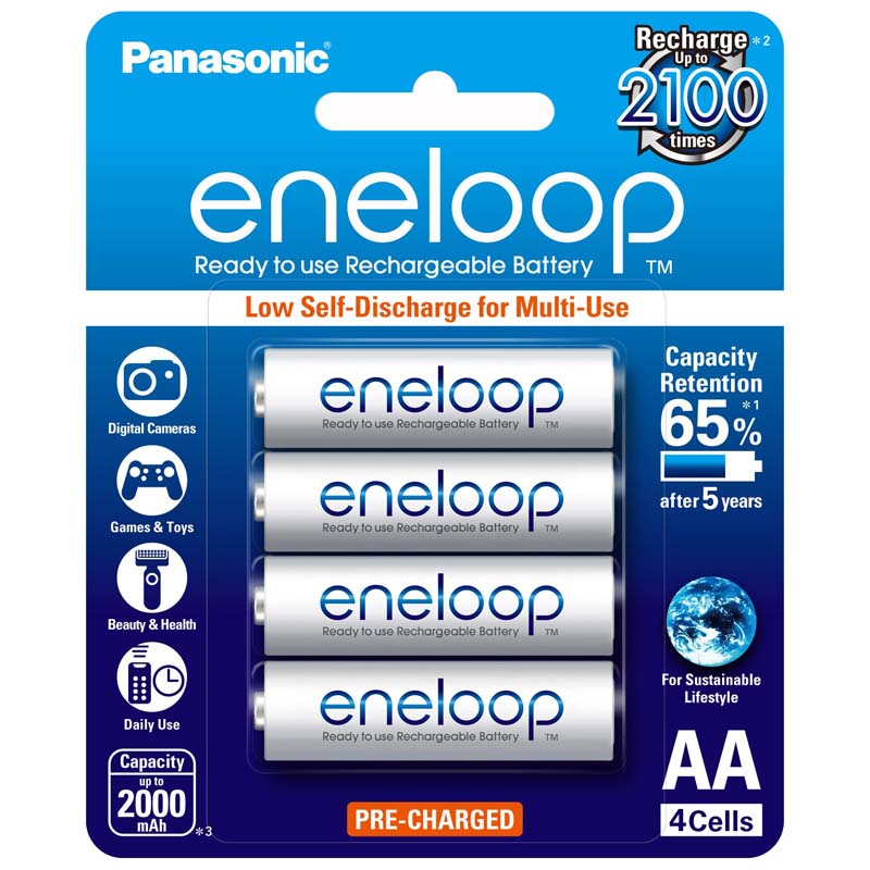 Panasonic AA Eneloop Pre-charged Rechargeable Batteries 4 Pack - BK-3MCCE/4BA