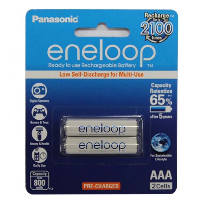 Panasonic AAA Eneloop Pre-charged Rechargeable Batteries 2 Pack BK-4MCCE/2BA