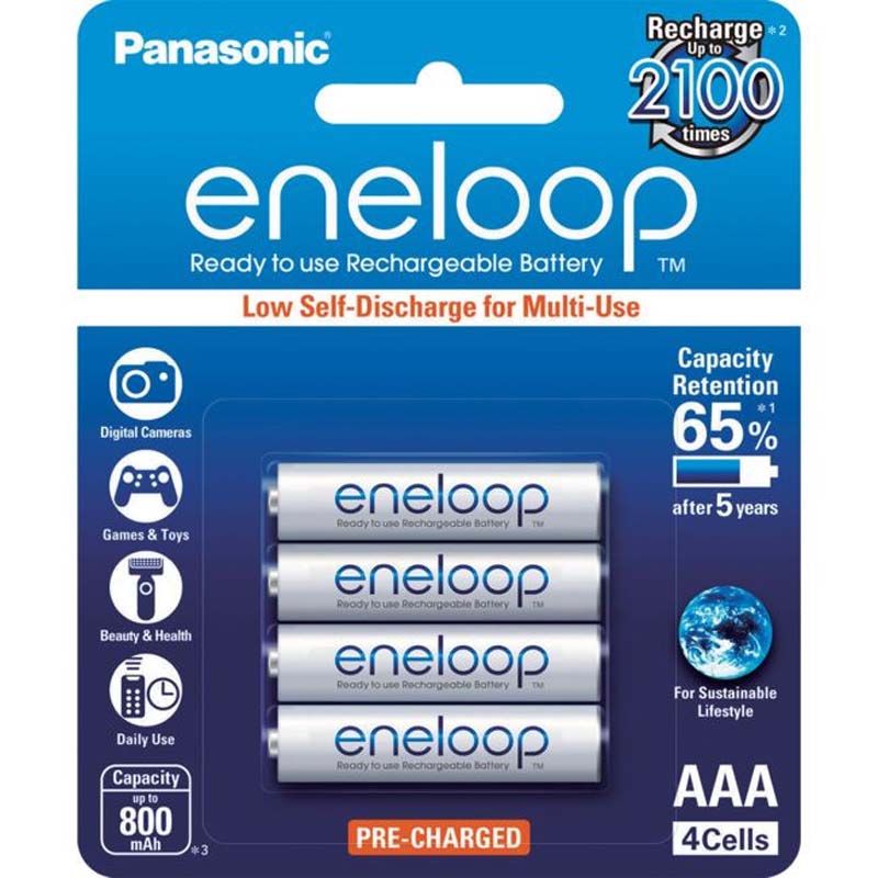Panasonic AAA Eneloop Pre-charged Rechargeable Batteries 4 Pack BK-4MCCE/4BA
