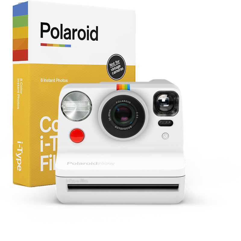 Polaroid Now - White i-Type Instant Camera w/ BONUS Film (8 Exposures)