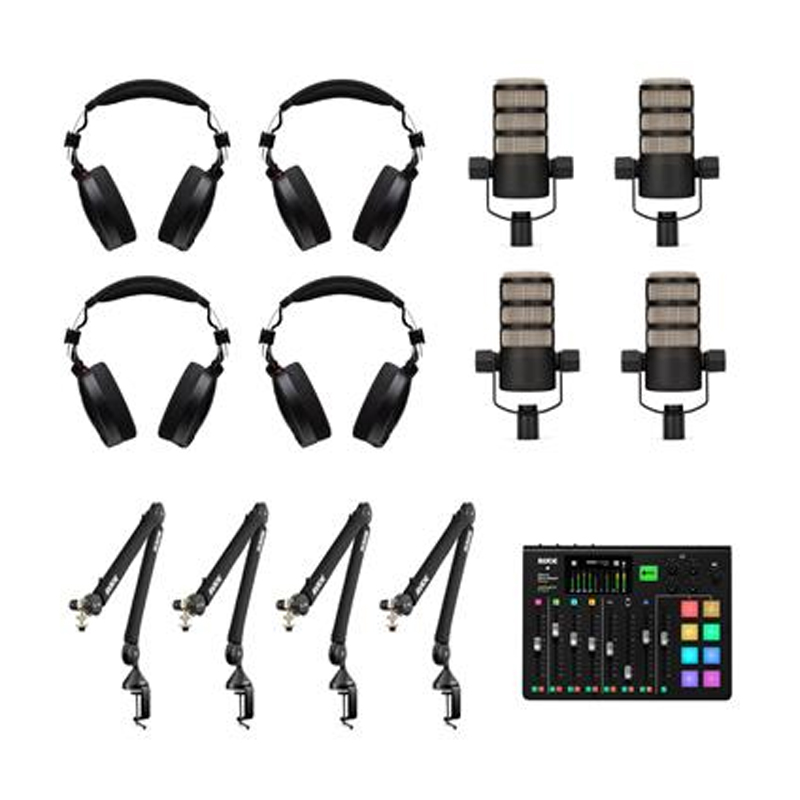 Rode Pro Podcasters Kit - 4x NTH-100, 1x RØDECaster Pro, 4x PodMic, 4x PSA1+