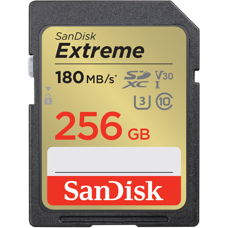 SanDisk Extreme SDXC 256GB 180mb/s R 130mb/s W UHS-I U3 C10 V30 Card