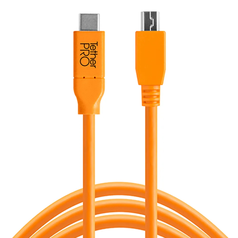 Tether Tools TetherPro USB-C to USB 2.0 Mini-B 5-Pin 4.6m Hi-Vis Orange