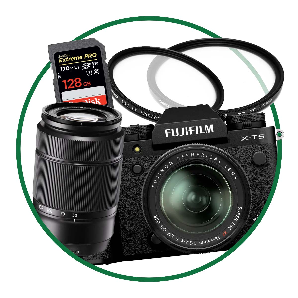 FujiFilm X-T5 Black TWIN Bundle w/ XF 18-55mm + XC 50-230 + 128GB